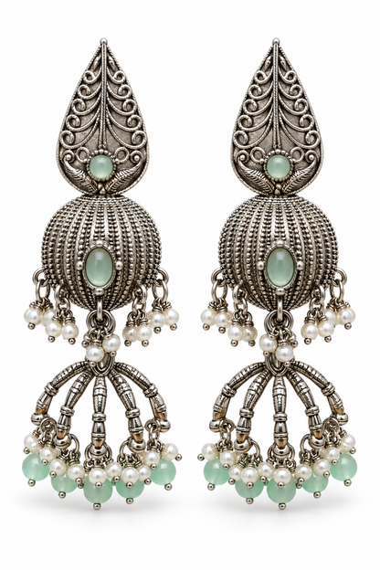Seevee Fashion Oxidised Plated Pota Crystal Stone Jhumki Earrings