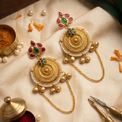 Seevee Fashion Gold Plated Kundan Pota Stone kashmiri Earrings for Women