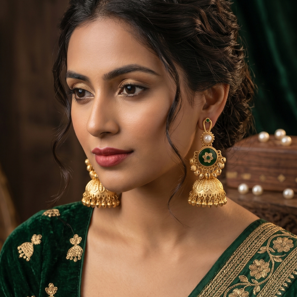 Seevee Fashion Gold Plated Pota Stone Traditional Ethnic Kashmiri Earrings