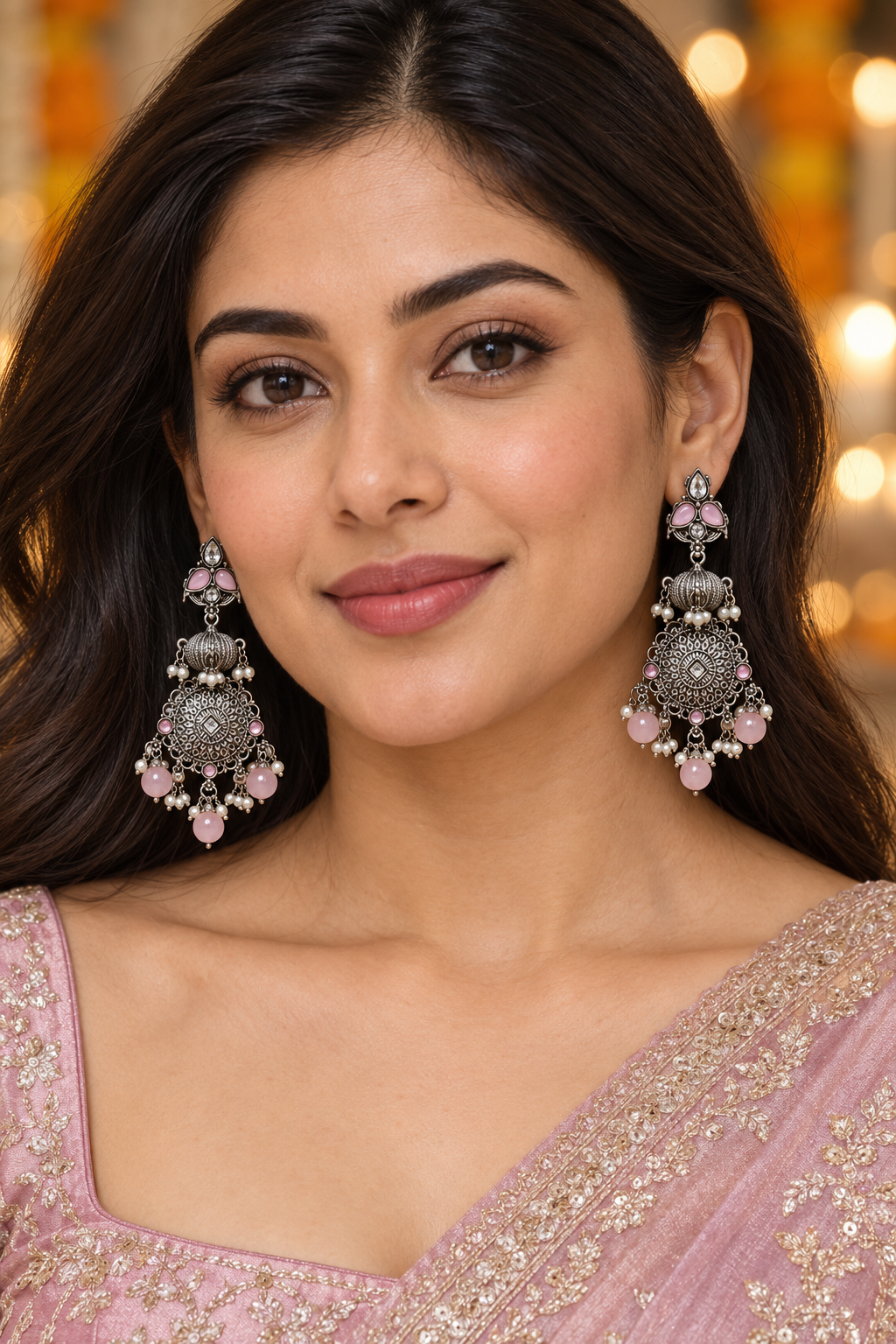 Seevee Fashion Oxidised Plated Pota Crystal Stone Dangler Earrings