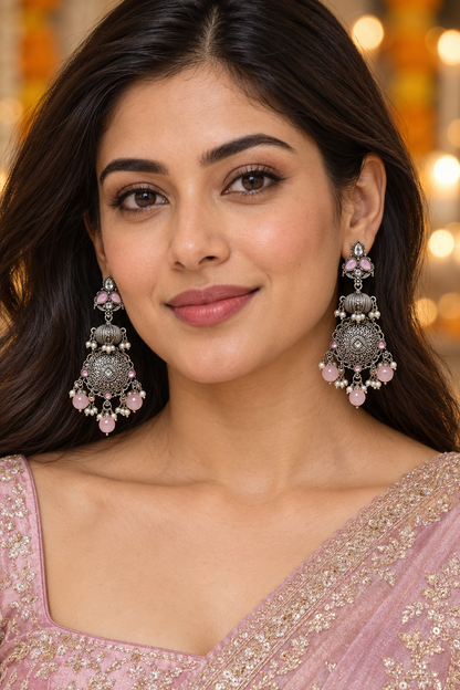 Seevee Fashion Oxidised Plated Pota Crystal Stone Dangler Earrings