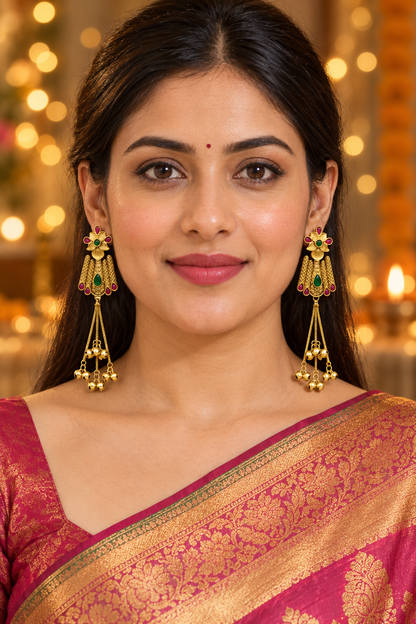 Seevee Fashion Gold Plated Pota Stone kashmiri Earrings for Women