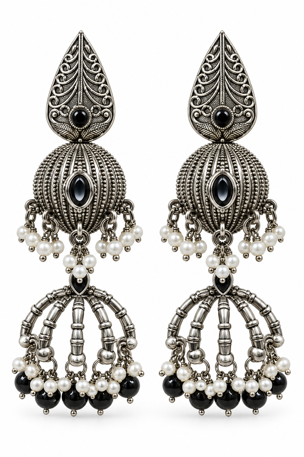 Seevee Fashion Oxidised Plated Pota Crystal Stone Jhumki Earrings