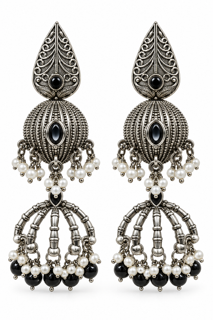 Seevee Fashion Oxidised Plated Pota Crystal Stone Jhumki Earrings