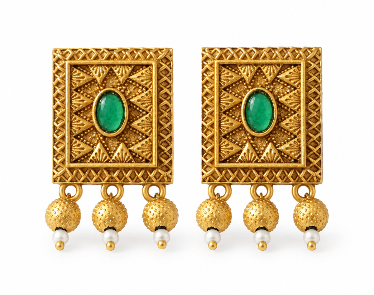 Seevee Fashion Gold Plated Pota Stone Dangler Earrings
