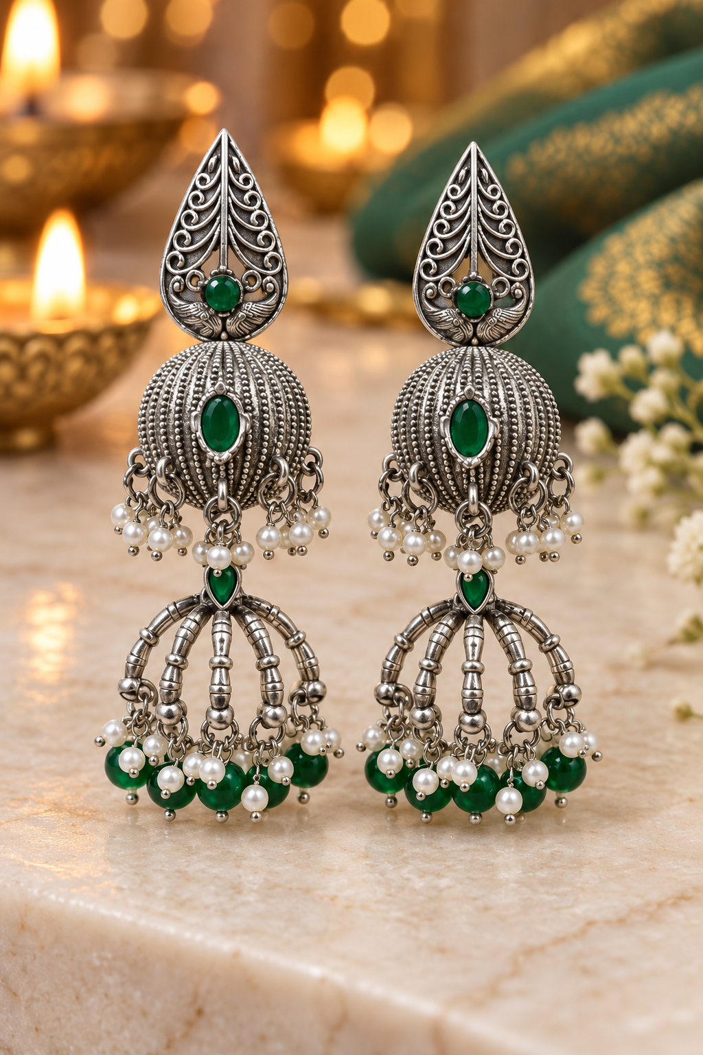 Seevee Fashion Oxidised Plated Pota Crystal Stone Jhumki Earrings