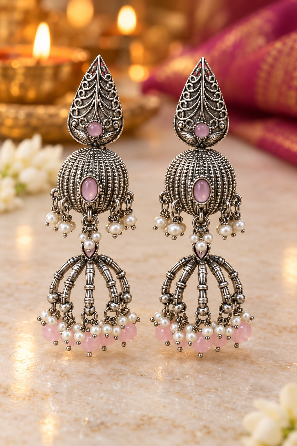 Seevee Fashion Oxidised Plated Pota Crystal Stone Jhumki Earrings