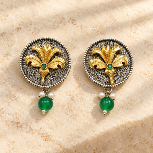 Seevee Fashion Oxidised Plated Floral Stud Earrings