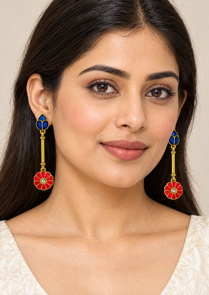 Seevee Fashion Gold Plated Floral Dangler Earrings
