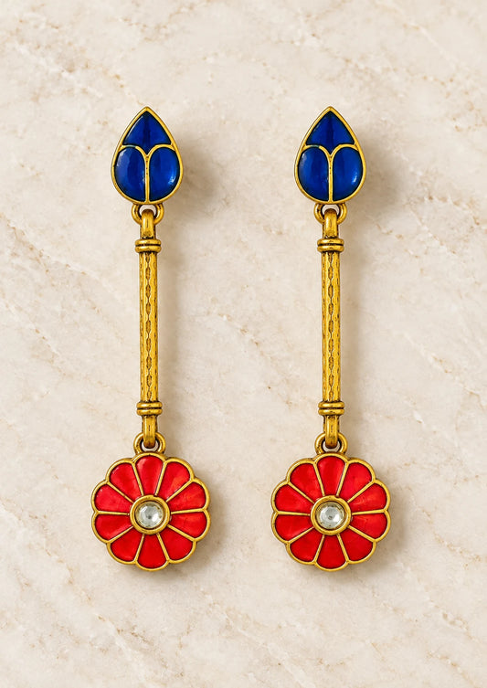 Seevee Fashion Gold Plated Floral Dangler Earrings