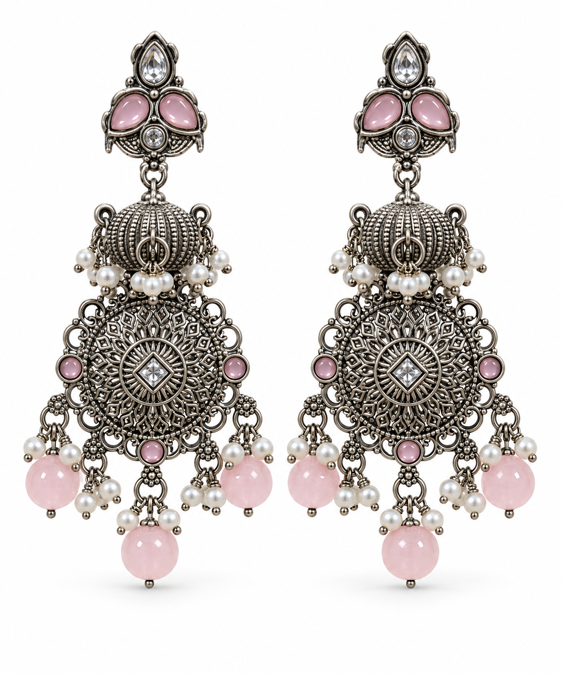 Seevee Fashion Oxidised Plated Pota Crystal Stone Dangler Earrings