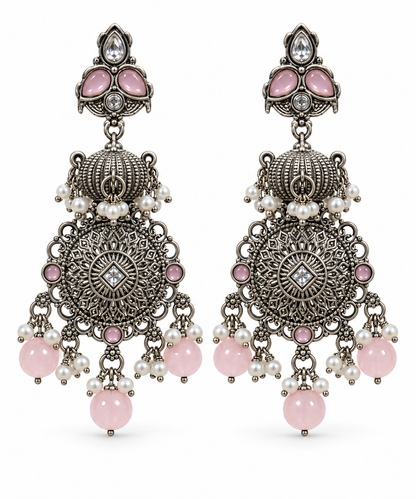 Seevee Fashion Oxidised Plated Pota Crystal Stone Dangler Earrings