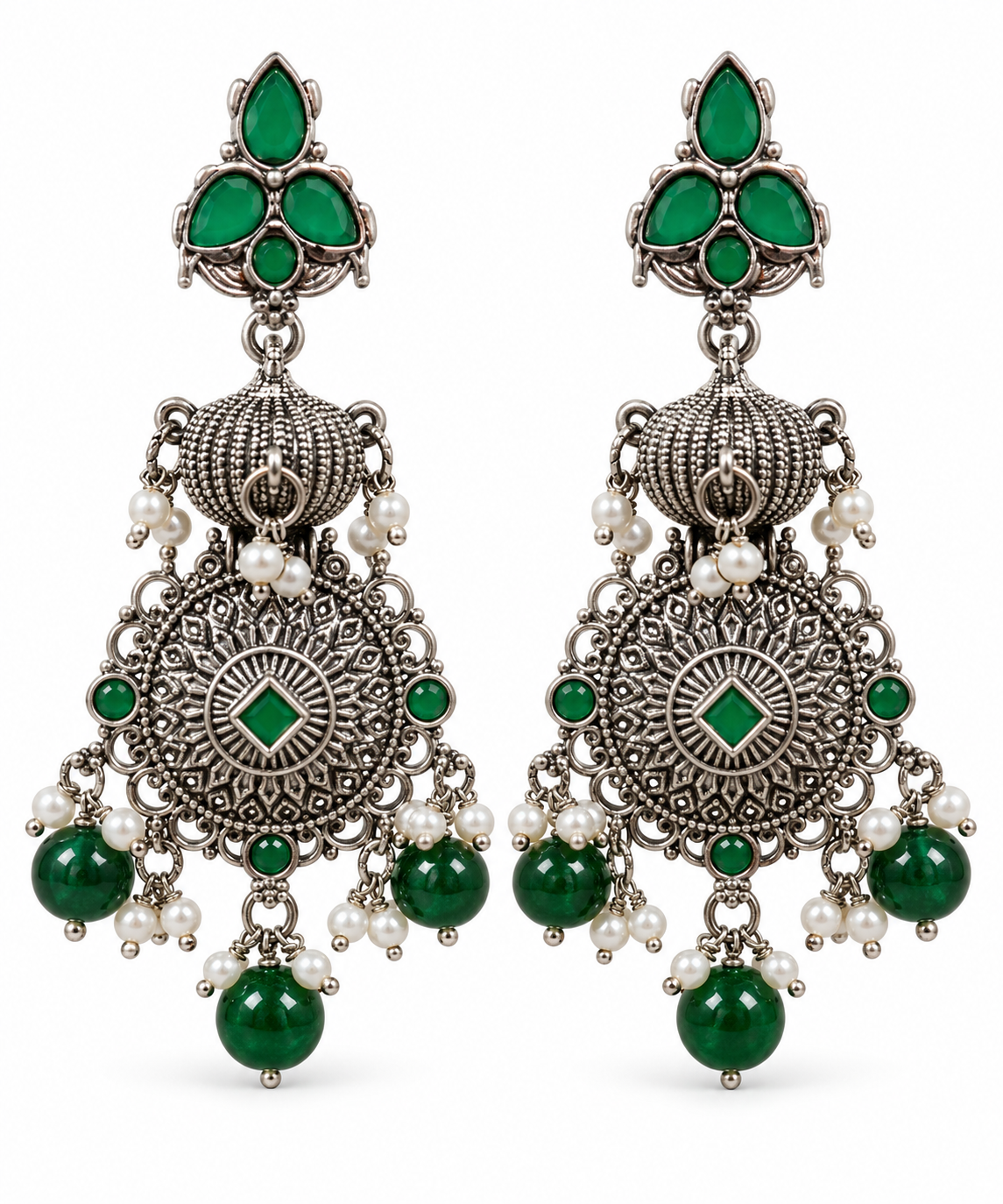 Seevee Fashion Oxidised Plated Pota Crystal Stone Dangler Earrings