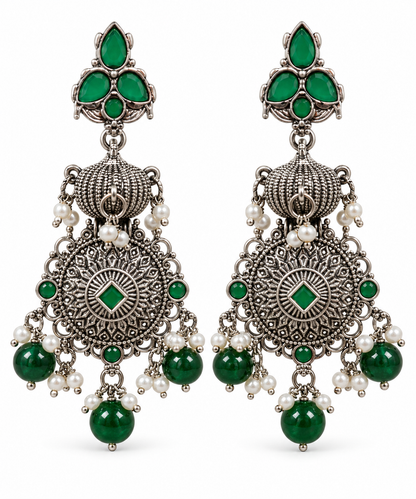 Seevee Fashion Oxidised Plated Pota Crystal Stone Dangler Earrings