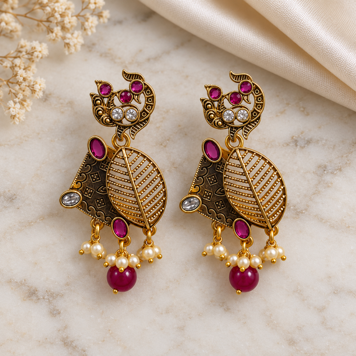 Seevee Fashion Gold Plated Kundan Stone Dangler Earrings