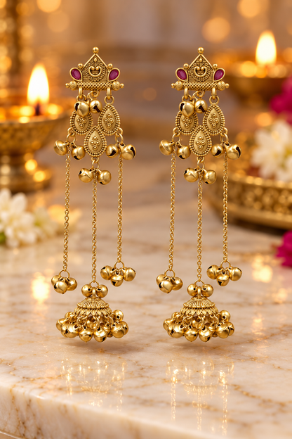 Seevee Fashion Gold Plated Pota Stone kashmiri Earrings for Women