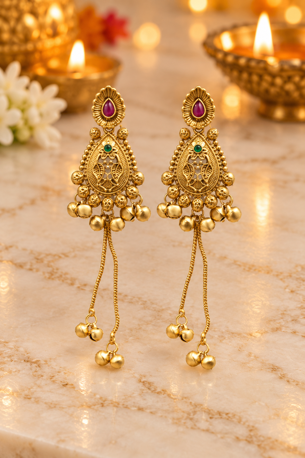 Seevee Fashion Gold Plated Pota Stone kashmiri Earrings for Women
