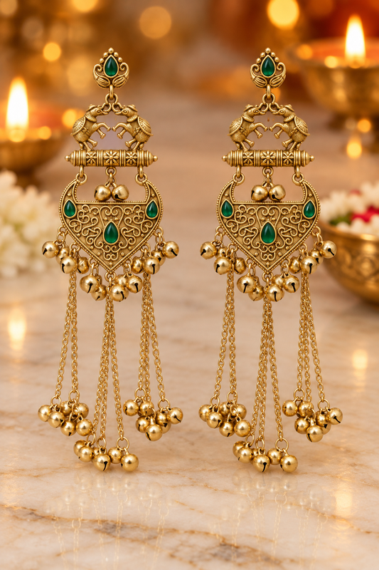 Seevee Fashion Gold Plated Pota Stone kashmiri Earrings for Women