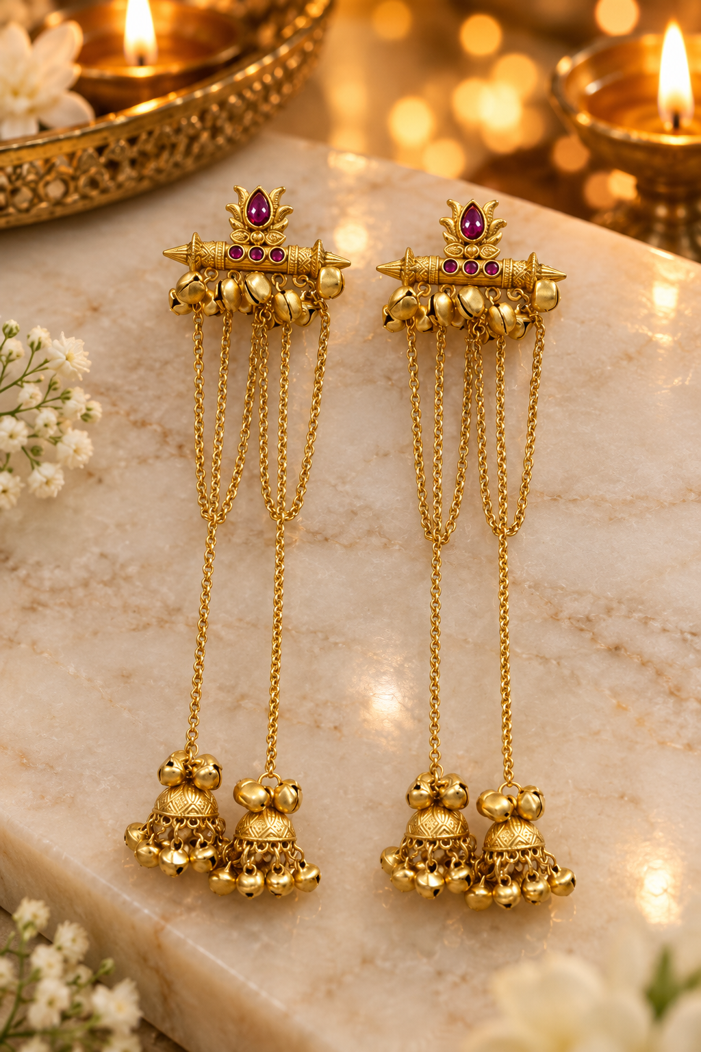 Seevee Fashion Gold Plated Pota Stone kashmiri Earrings for Women