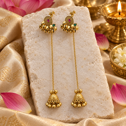 Seevee Fashion Gold Plated Pota Stone Peacock kashmiri Earrings for Women