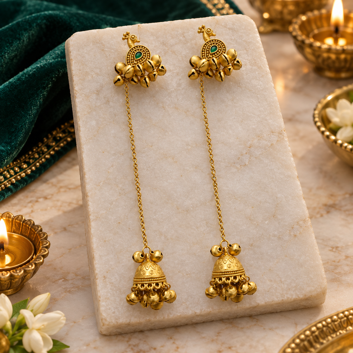Seevee Fashion Gold Plated Pota Stone Peacock kashmiri Earrings for Women