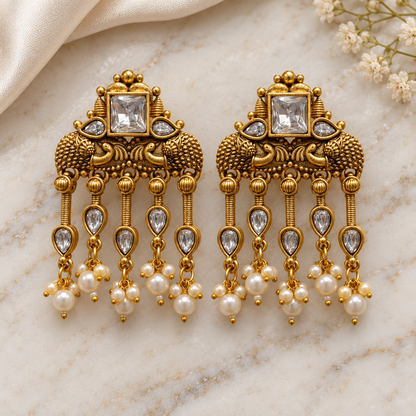 Seevee Fashion Gold Plated Kundan Stone Dangler Earrings for Women