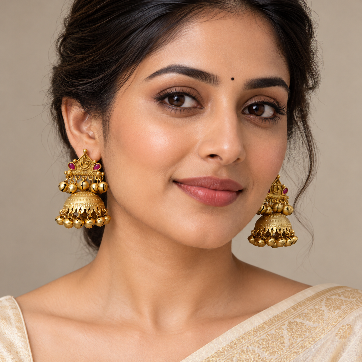 Seevee Fashion Gold Plated Pota Kundan Stone Jhumki Earrings