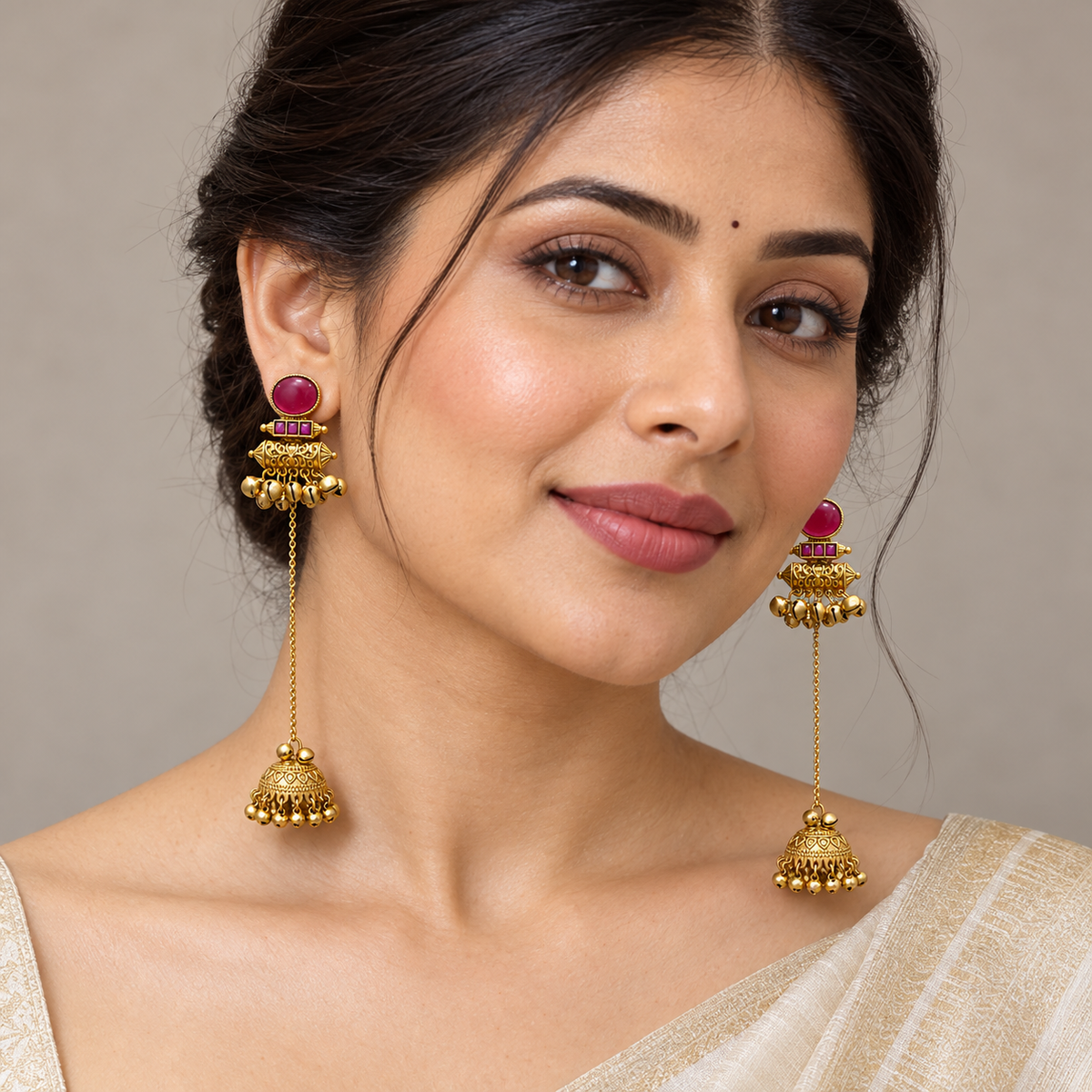 Seevee Fashion Gold Plated Pota Stone kashmiri Earrings for Women