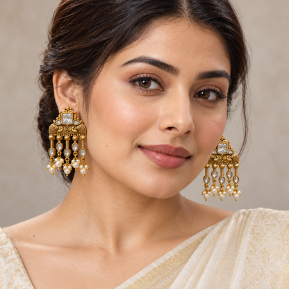 Seevee Fashion Gold Plated Kundan Stone Dangler Earrings for Women