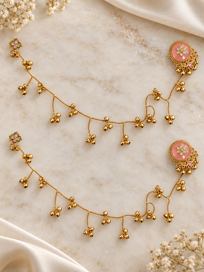 Seevee Fashion Gold Plated Kashmiri Earrings With Chain for Women