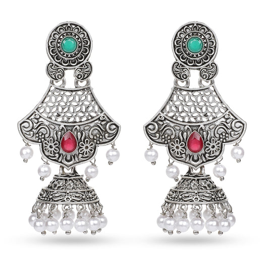 Seevee Fashion Oxidised Plated Crystal Stone Jhumki Earrings