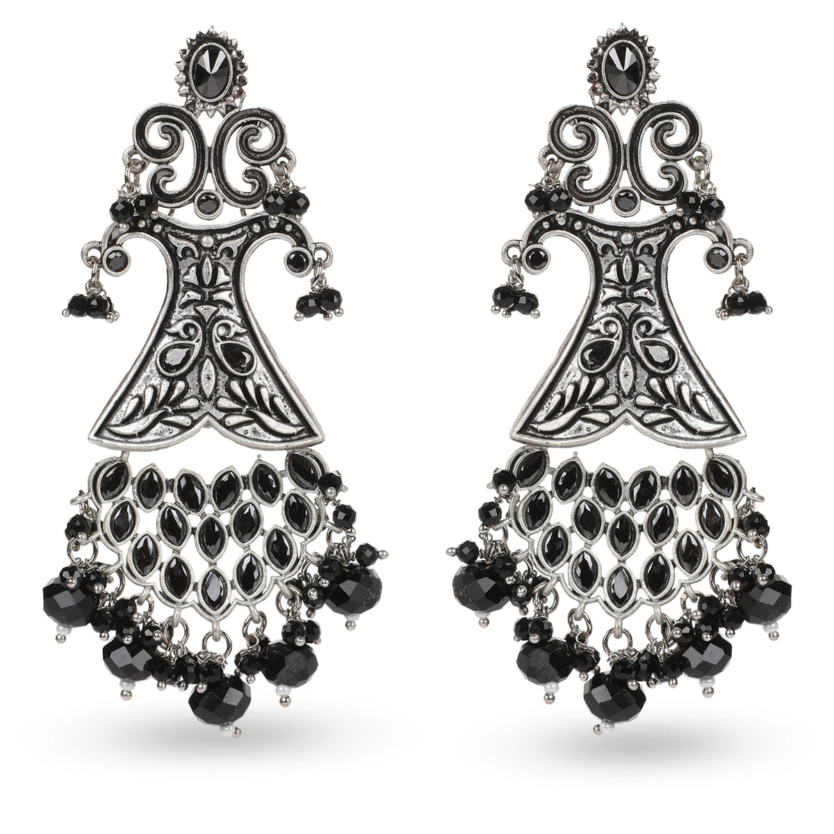 Seevee Fashion Oxidised Plated Pota Crystal Stone Dangler Earrings