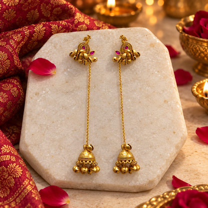 Seevee Fashion Gold Plated Pota Stone Peacock kashmiri Earrings for Women