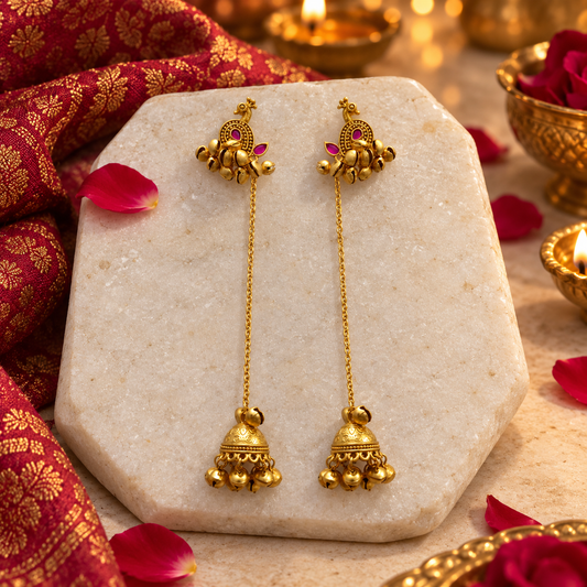 Seevee Fashion Gold Plated Pota Stone Peacock kashmiri Earrings for Women