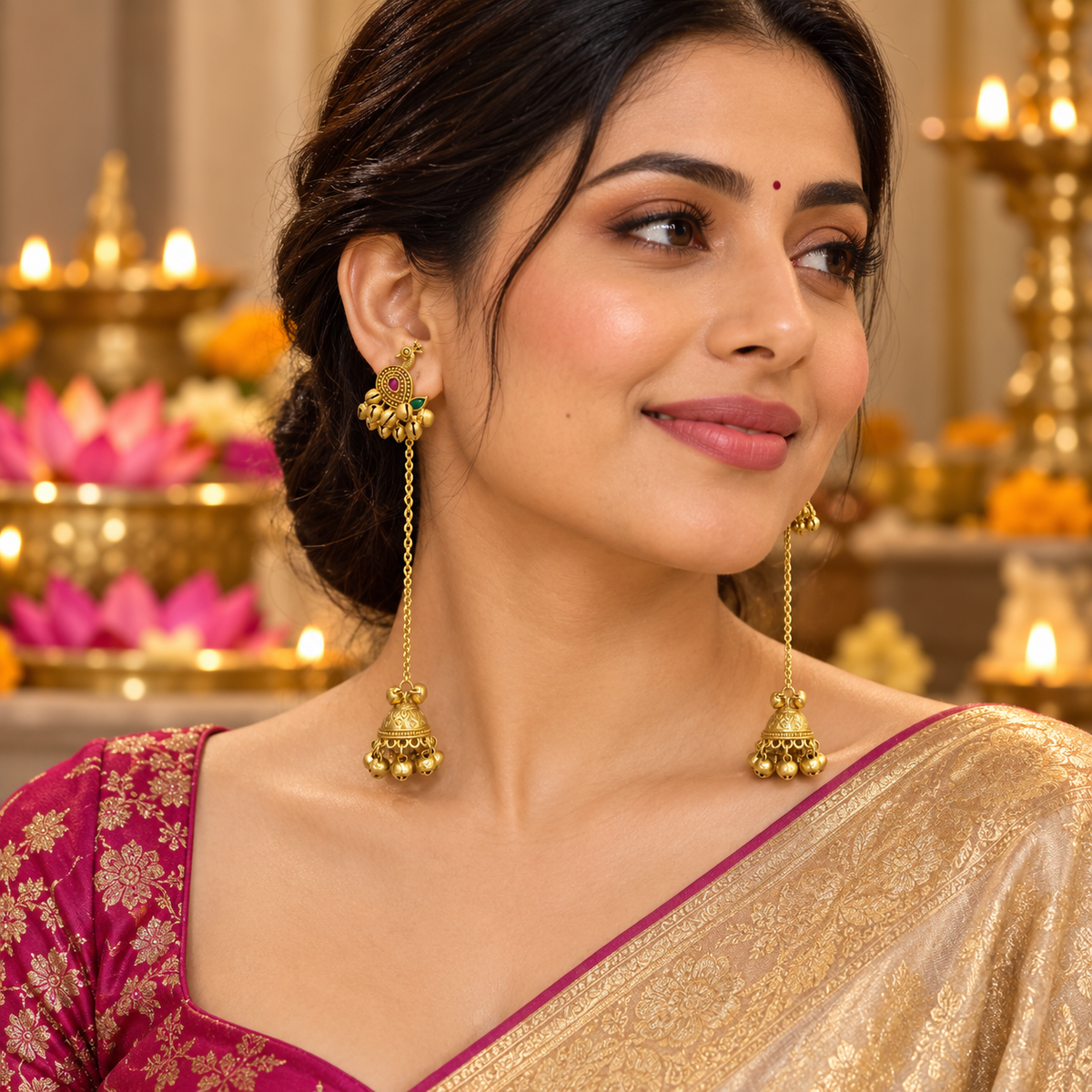 Seevee Fashion Gold Plated Pota Stone Peacock kashmiri Earrings for Women