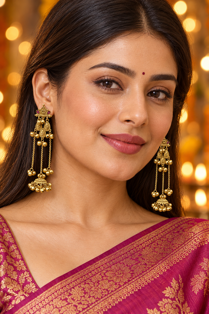 Seevee Fashion Gold Plated Pota Stone kashmiri Earrings for Women