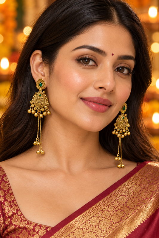 Seevee Fashion Gold Plated Pota Stone kashmiri Earrings for Women