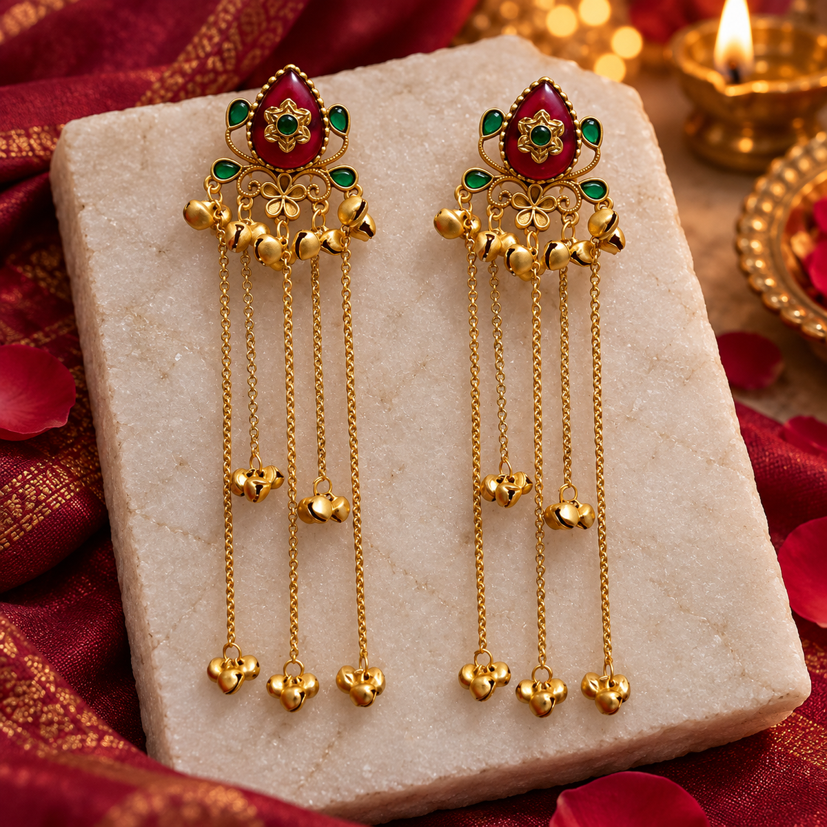 Seevee Fashion Gold Plated Pota Stone kashmiri Earrings for Women