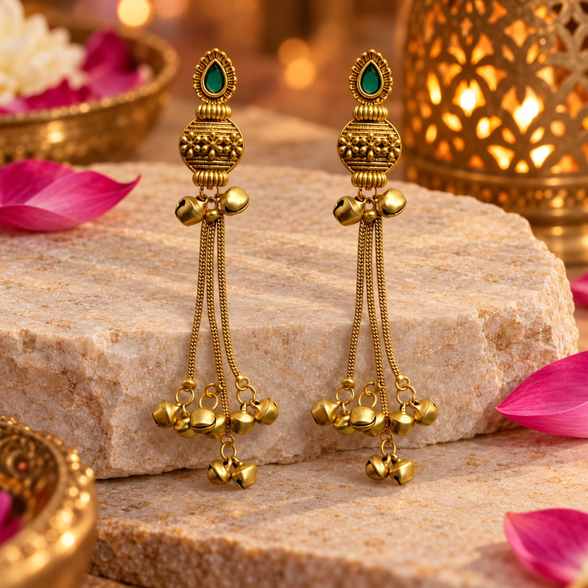 Seevee Fashion Gold Plated Pota Stone kashmiri Earrings for Women