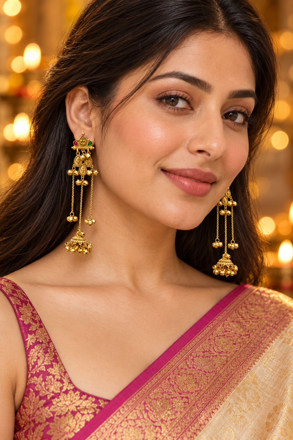 Seevee Fashion Gold Plated Pota Stone kashmiri Earrings for Women