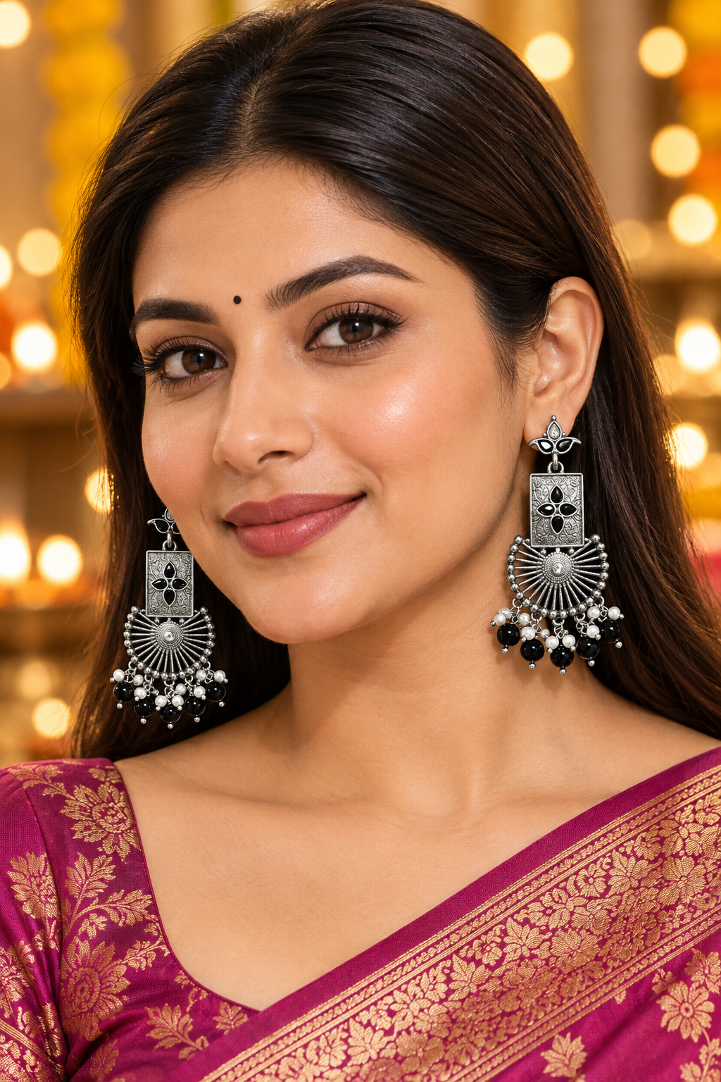 Seevee Fashion Oxidised Plated Pota Stone Dangler Earrings