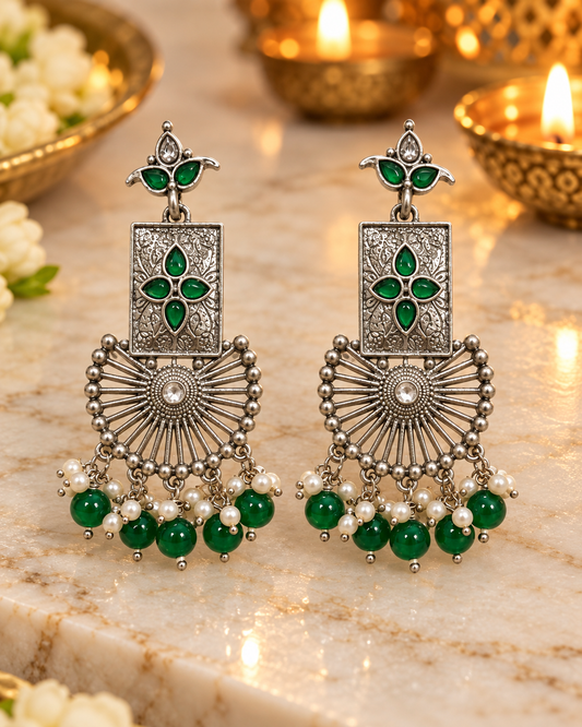 Seevee Fashion Oxidised Plated Pota Stone Dangler Earrings