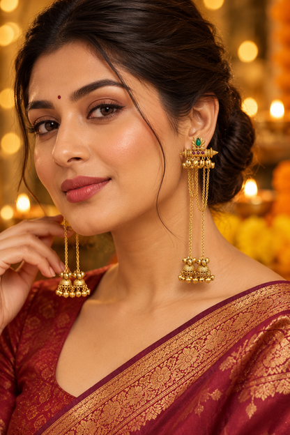 Seevee Fashion Gold Plated Pota Stone kashmiri Earrings for Women