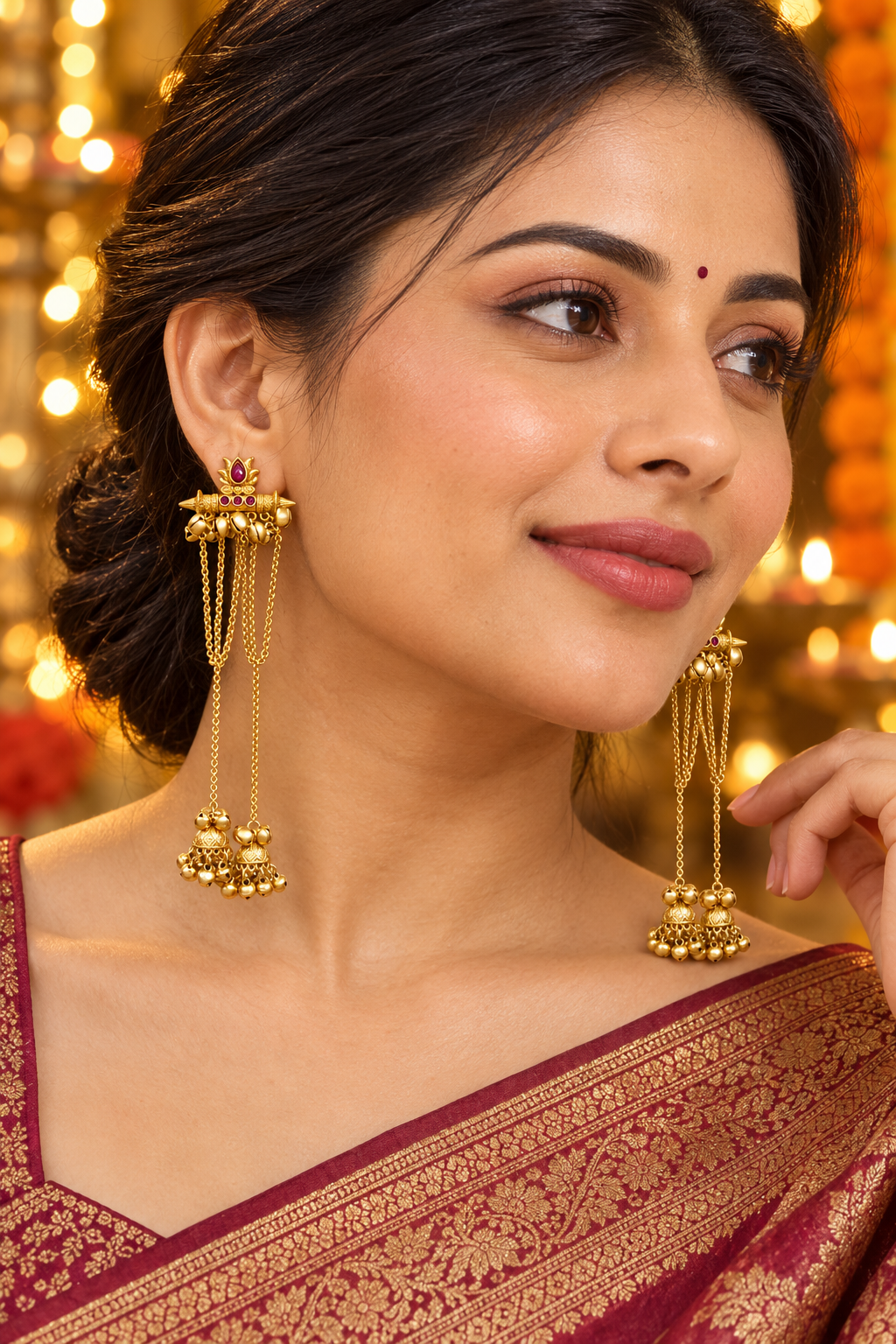 Seevee Fashion Gold Plated Pota Stone kashmiri Earrings for Women