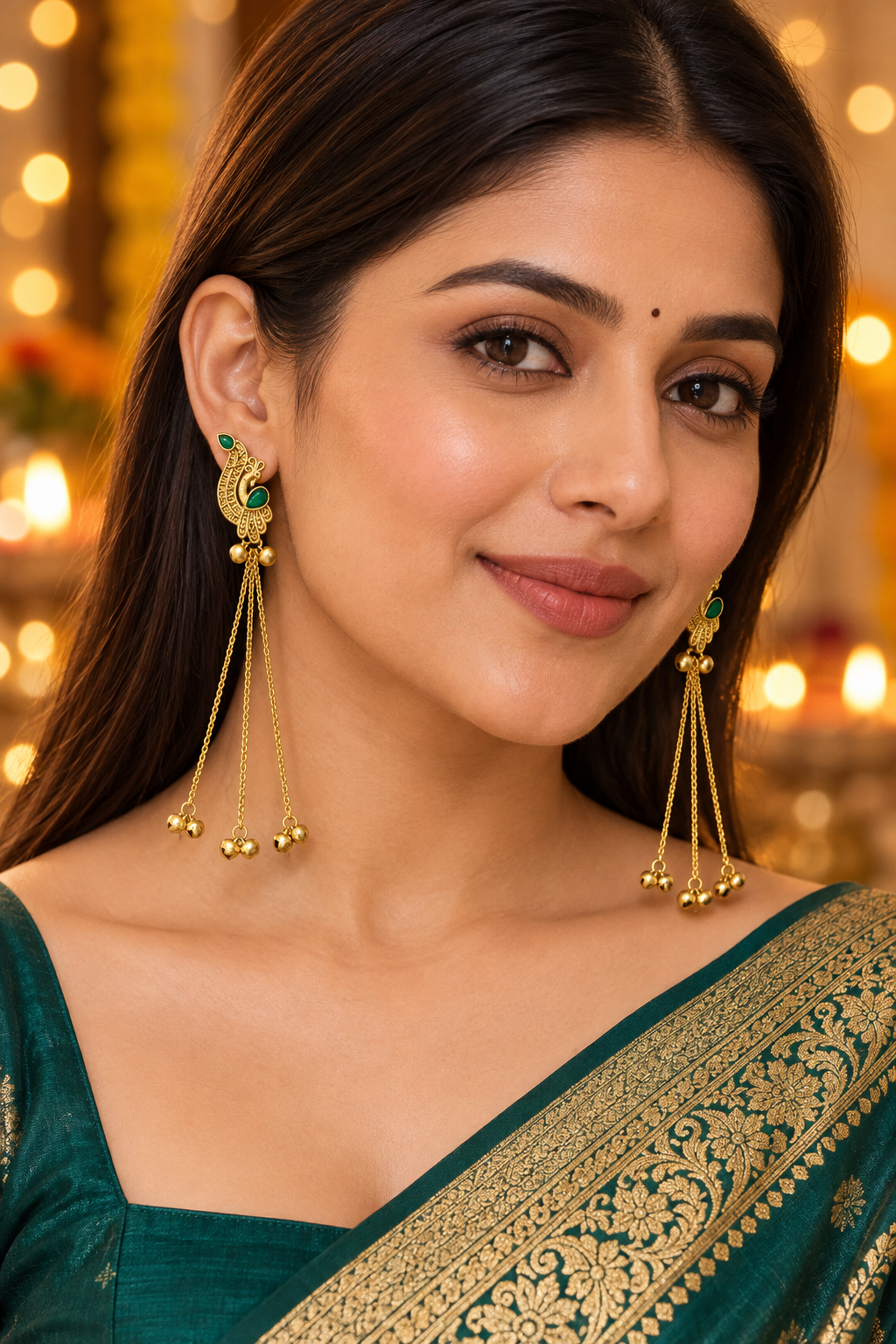 Seevee Fashion Gold Plated Pota Stone Peacock kashmiri Earrings for Women
