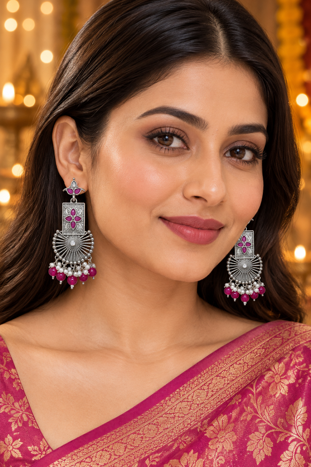 Seevee Fashion Oxidised Plated Pota Stone Dangler Earrings