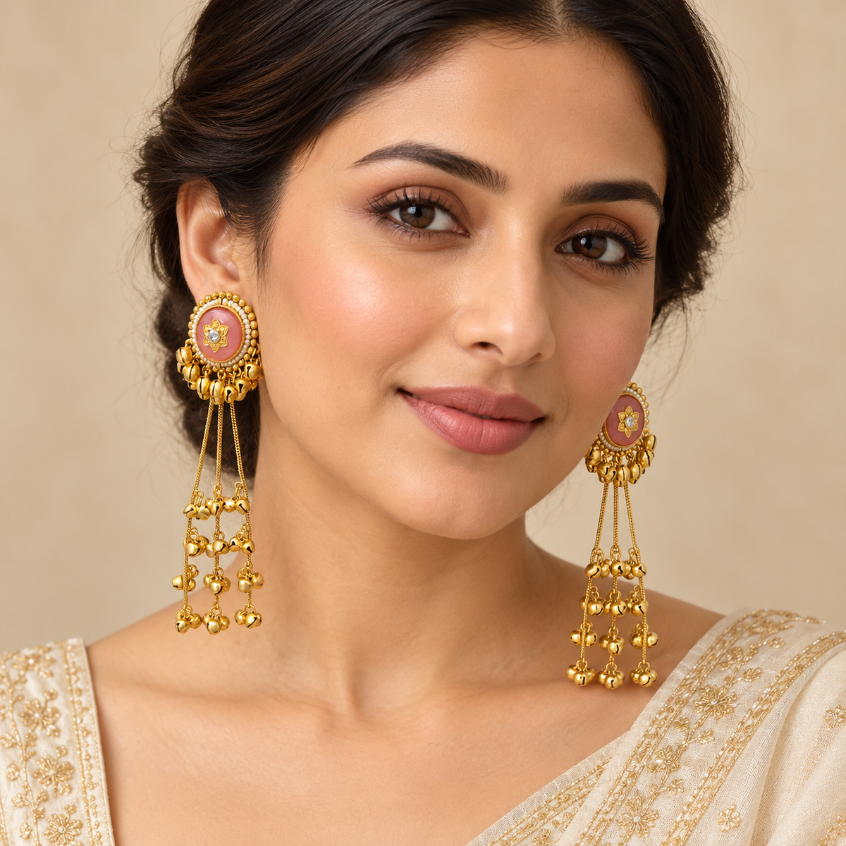 Seevee Fashion Gold Plated Pota Stone kashmiri Earrings for Women