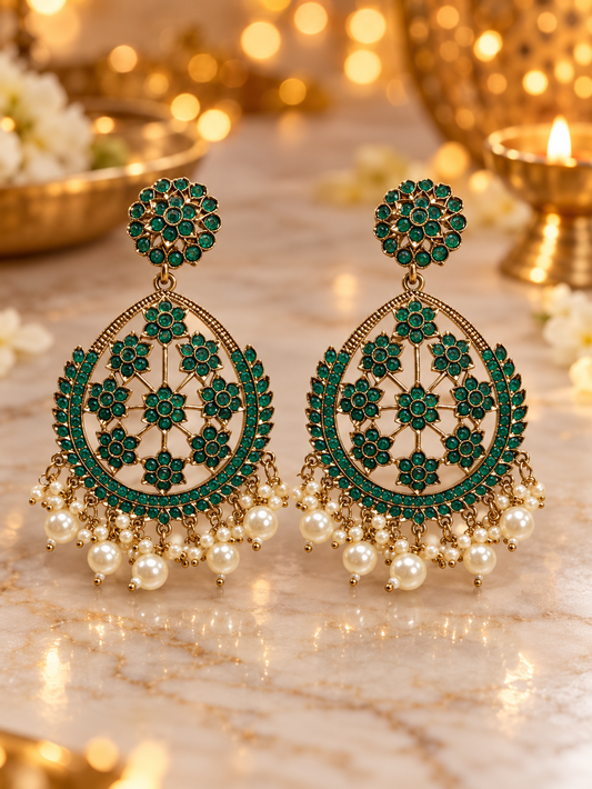 Seevee Fashion Gold Plated Pota Stone Dangler Earrings
