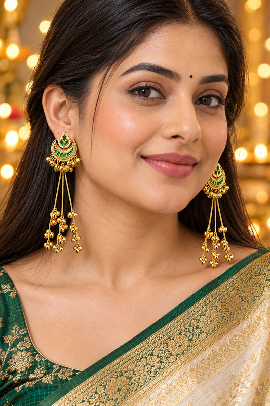 Seevee Fashion Gold Plated Pota Stone kashmiri Earrings for Women