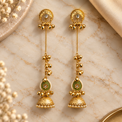 Seevee Fashion Gold Plated Pota Stone Traditional Ethnic Kashmiri Earrings